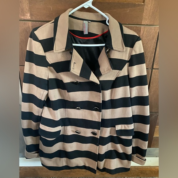Jackets & Blazers - Striped Black and Tan Coat